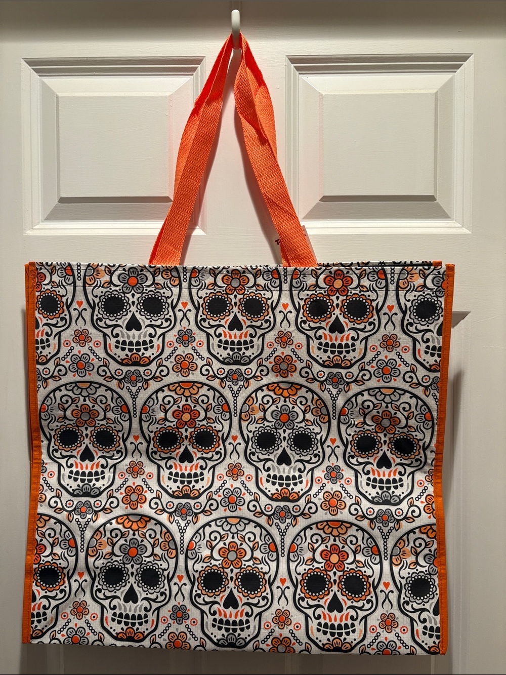 Orange & Black Sugar Skull Reusable TJMaxx Tote Bag NWT Day of the Dead